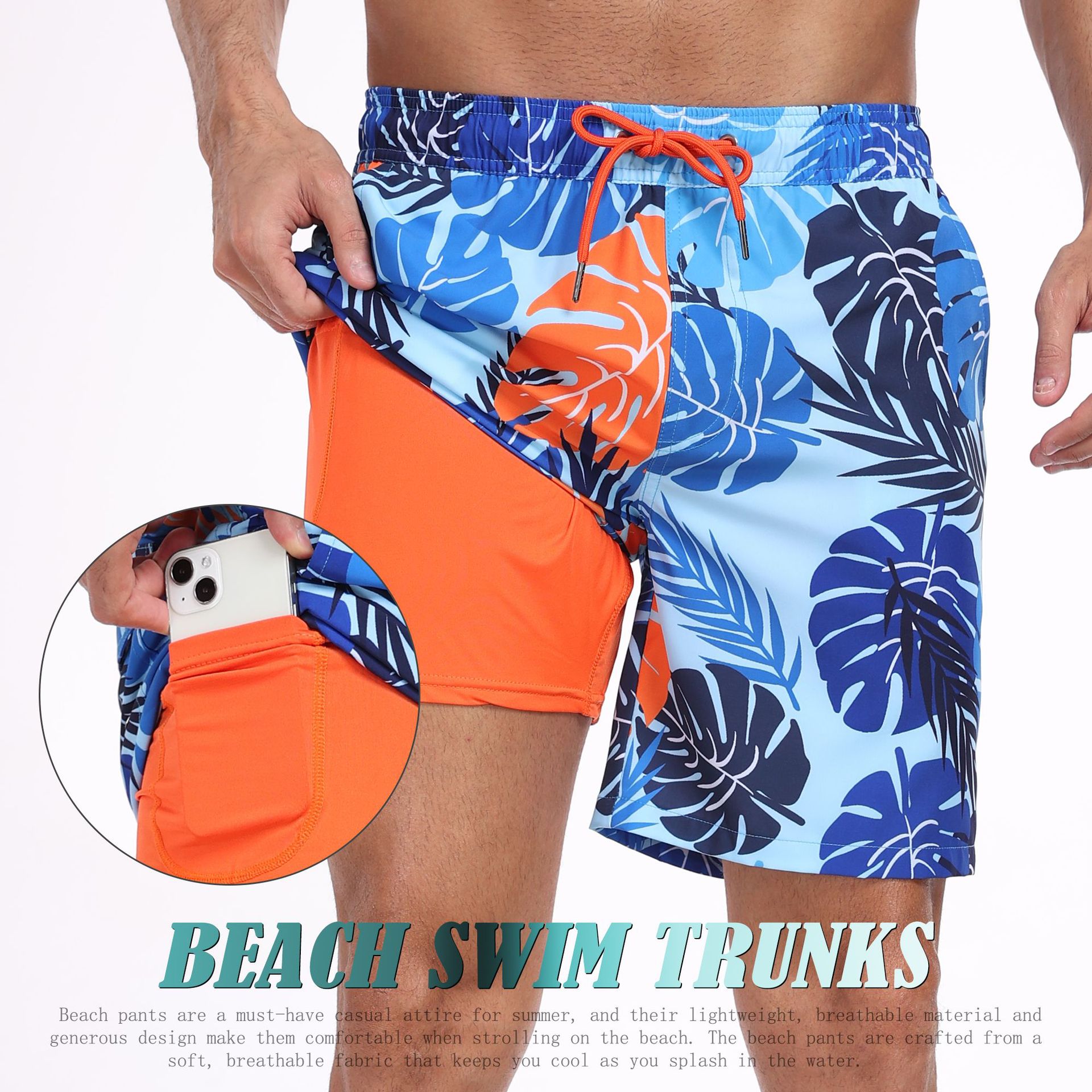 Long Leg Trunk Men - Męskie szorty plażowe 2 w 1