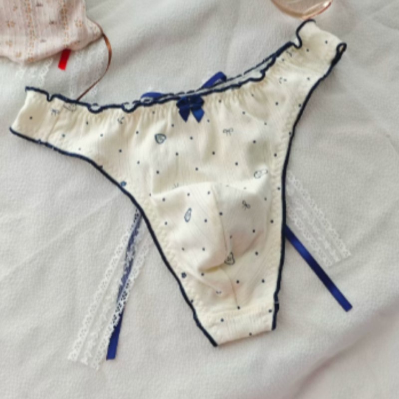 Pouch Boxer Pouch - Japońskie słodkie kwiatowe stringi z kokardką,