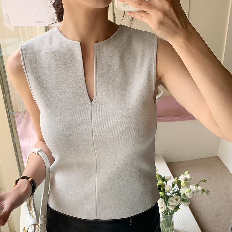 Tank Top Ribbed - Damska dzianinowa kamizelka bez rękawów z